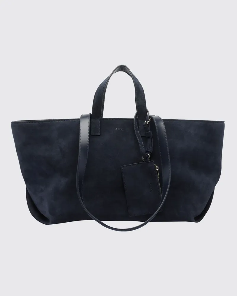 A.P.C. Große Le Drummer Tote-Bag aus Veloursleder mit vier Griffen Navy