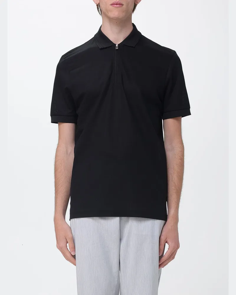 HUGO BOSS Polohemd aus Baumwollmischgewebe mit Reißverschluss Schwarz
