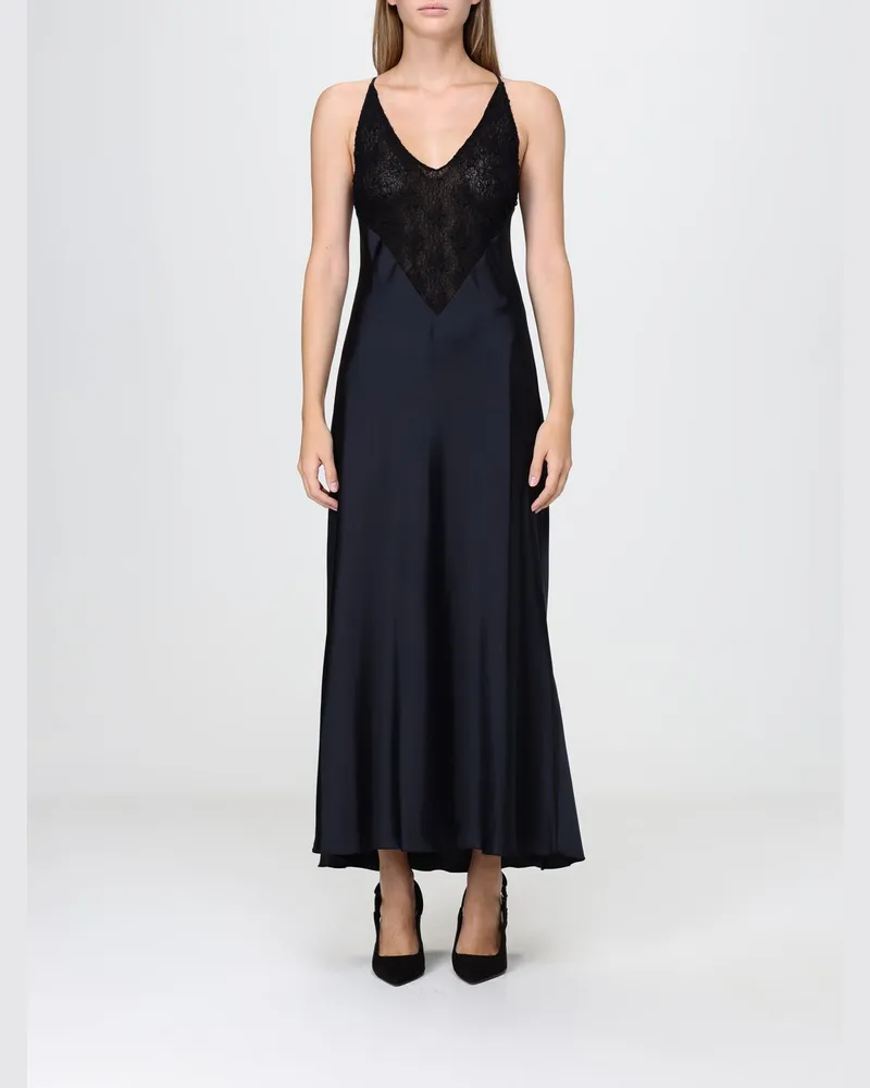 Hanita Satin-Slipkleid in Midilänge mit Spitzeneinsätzen und überkreuzten Trägern Schwarz