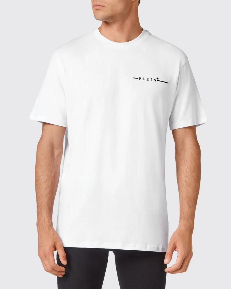 Philipp Plein Baumwoll-T-Shirt mit kontrastierendem Logo-Schriftzug-Print Weiß