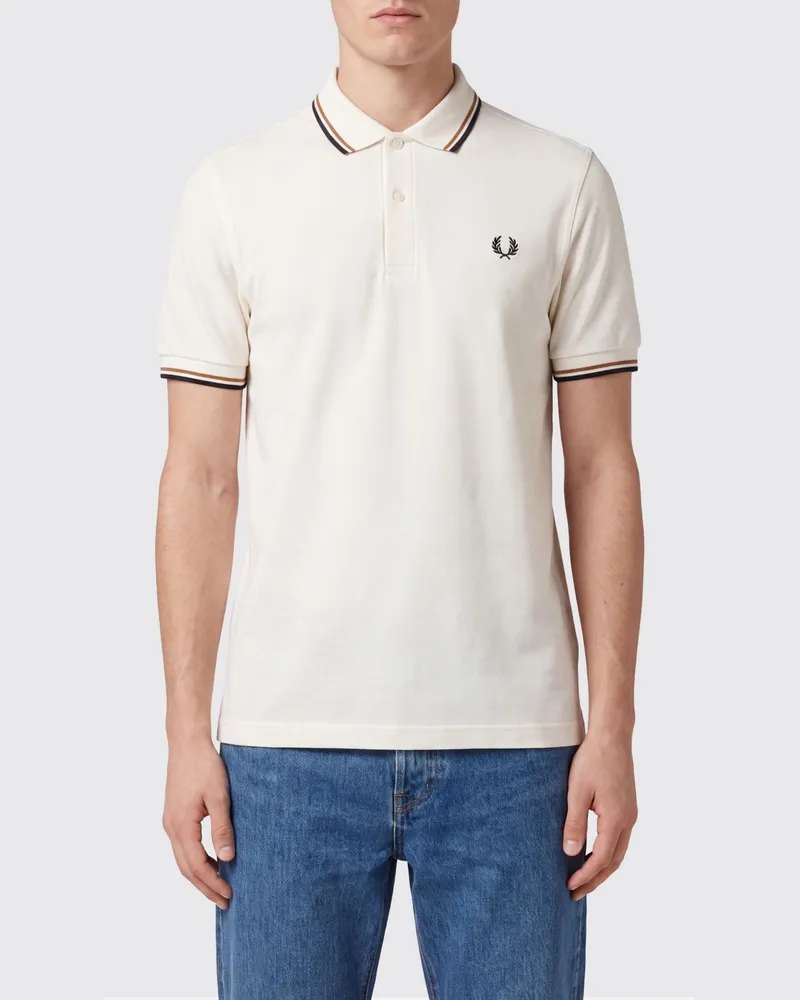 Fred Perry Baumwoll-Poloshirt mit Kontraststreifen und gesticktem Logo Ivory