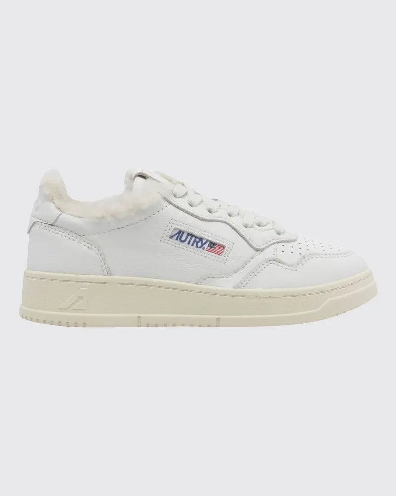 AUTRY Medalist Low Sneakers aus Leder mit Animal-Print-Einsätzen aus Ponyfell Weiß