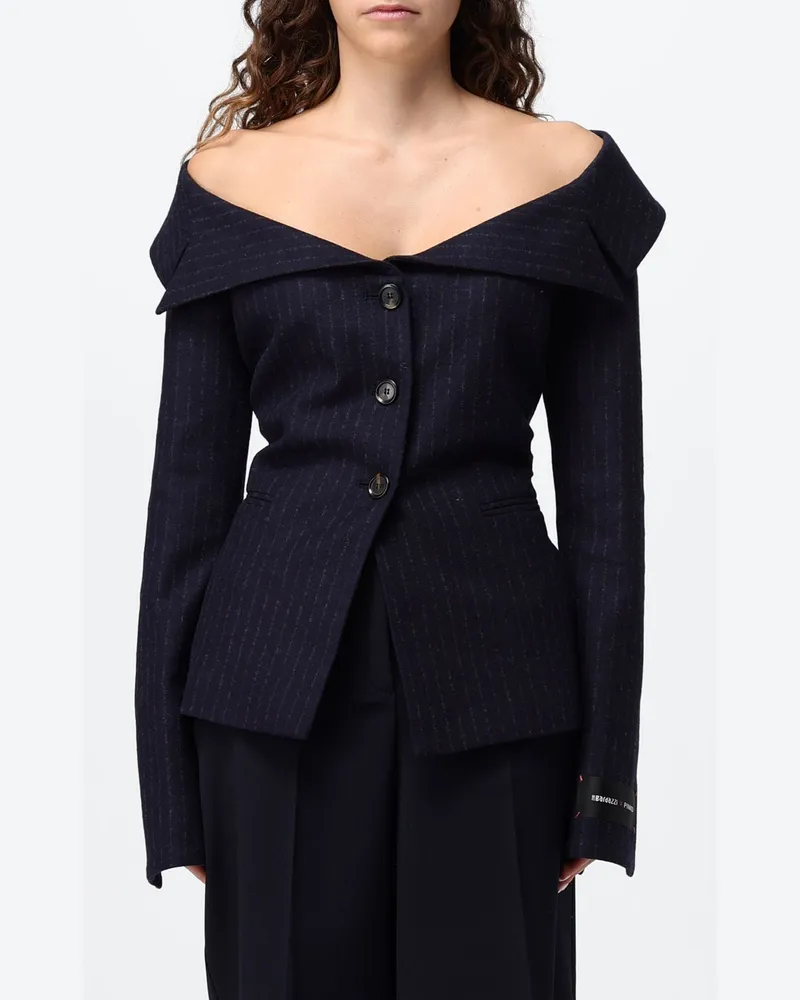 Pinko Gestreifter Einreiher-Blazer von aus Wollmischung mit Matrosenkragen Navy