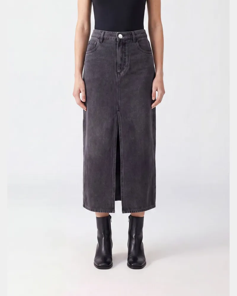 Isabel Marant Faharia High-Waist-Midi-Rock aus Denim mit Frontschlitz Schwarz
