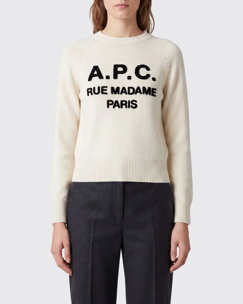 A.P.C. Rundhalspullover aus reiner Schurwolle mit Jacquard-Logo Ecru