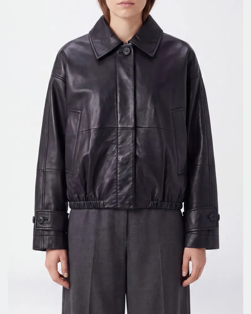 Róhe Hemdjacke aus Lammleder mit überschnittenen Schultern und elastischem Saum Schwarz
