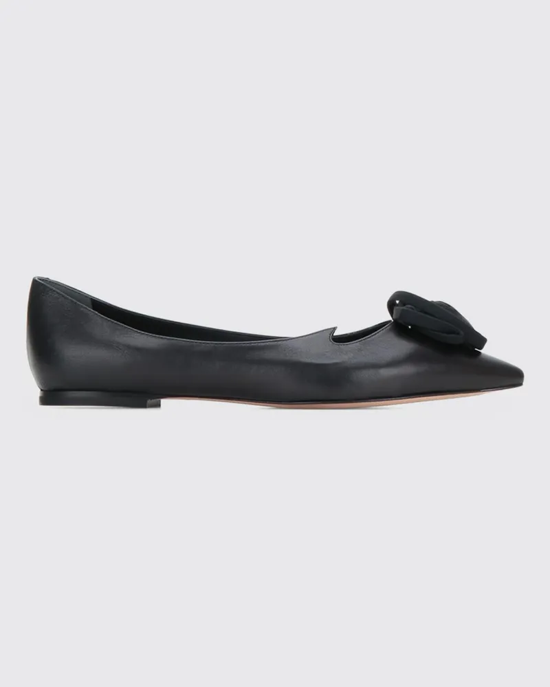 Roger Vivier Rose Ballerinas aus Glattleder mit Blumenapplikation Schwarz
