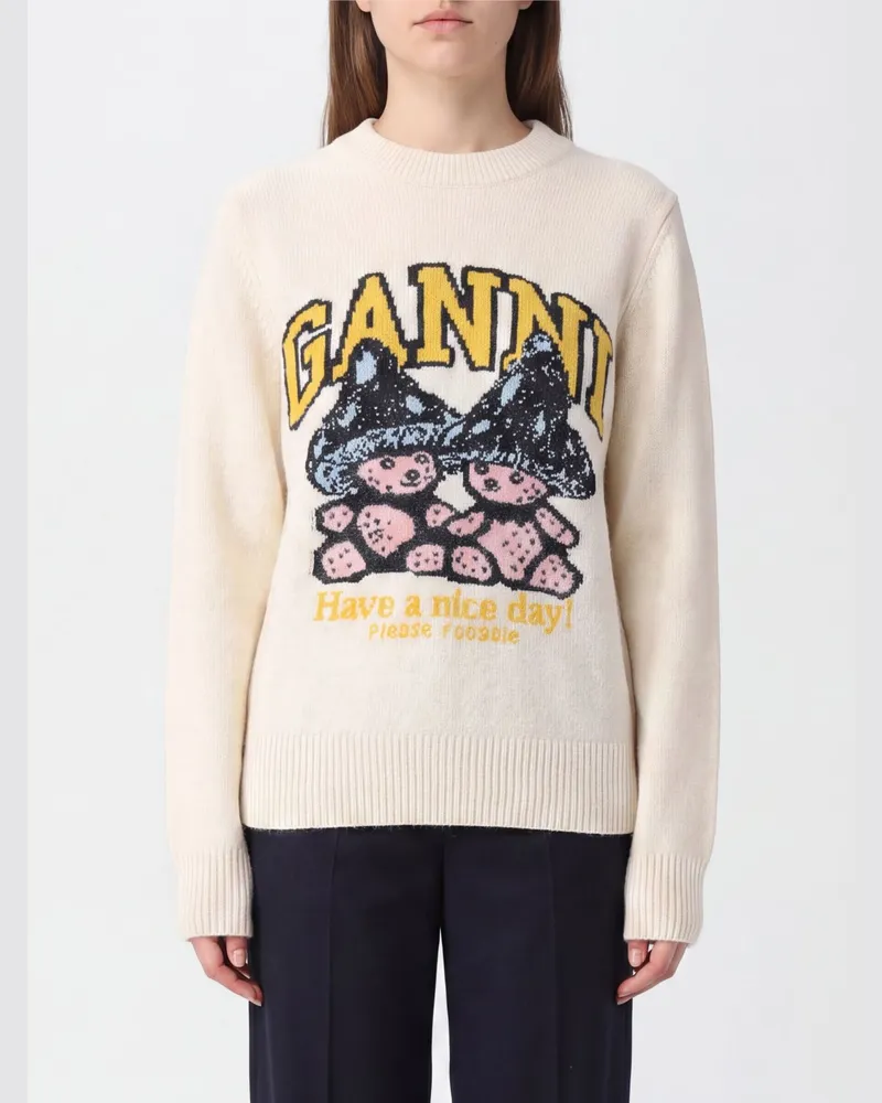 Ganni Slim Fit Pullover aus recycelter Wolle mit Logo-Print Mastik