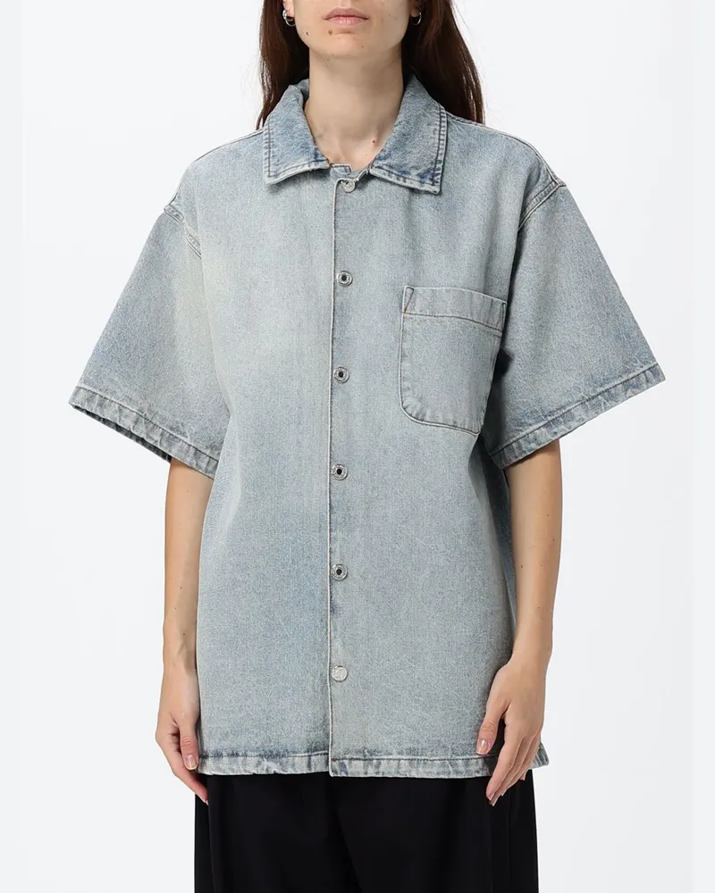 MSGM Bowlinghemd von in Relaxed Fit aus Baumwolldenim mit kurzen Ärmeln Hellblau