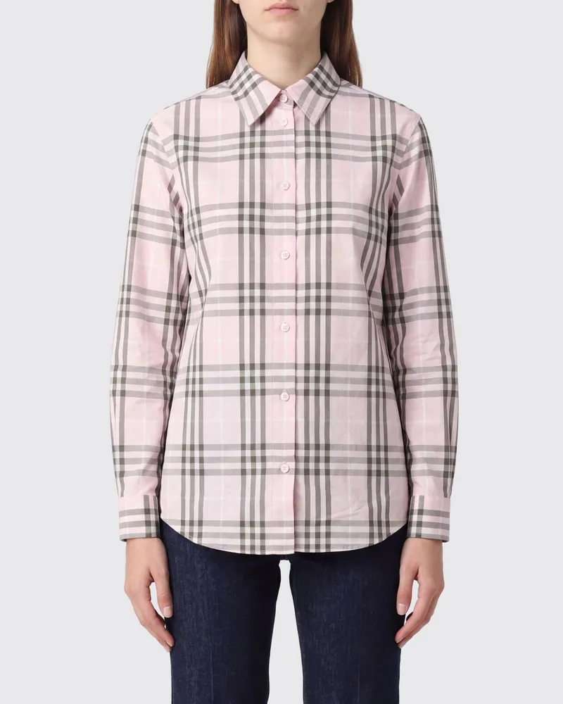Burberry Langärmeliges Hemd aus Baumwolle mit ikonischem Karomuster Pink