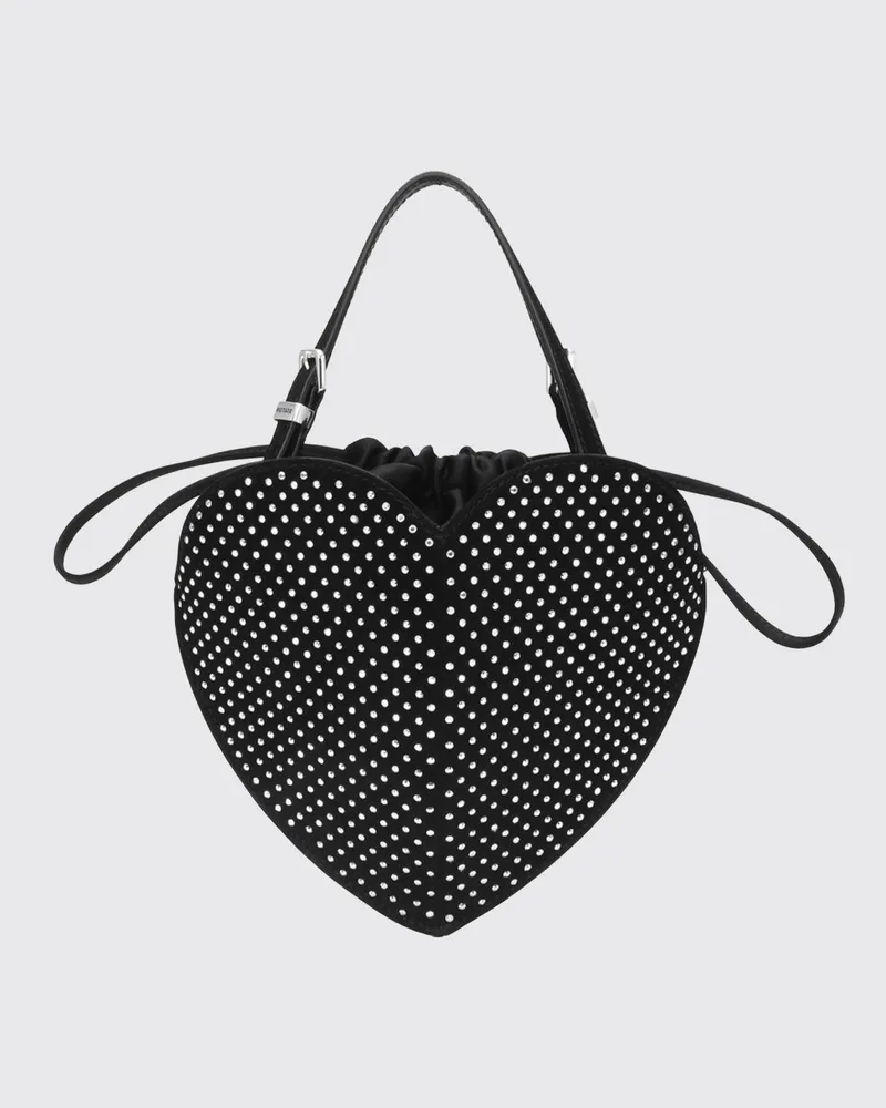 ROTATE Birger Christensen Herzförmige Heart Handtasche aus Leder mit Kristallen und Kordelzug Schwarz