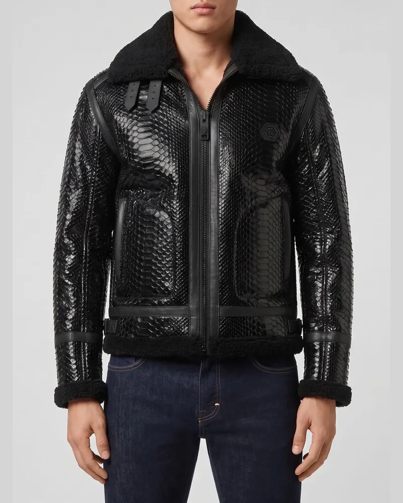 Philipp Plein Jacke aus Schlangenleder Schwarz