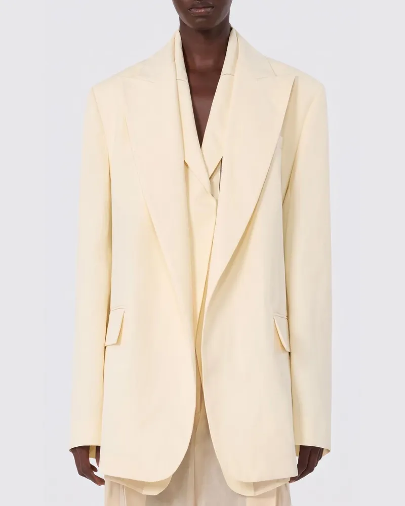 SPORTMAX Kurzer Viskose-Blazer mit steigendem Revers und gepolsterten Schultern Gelb