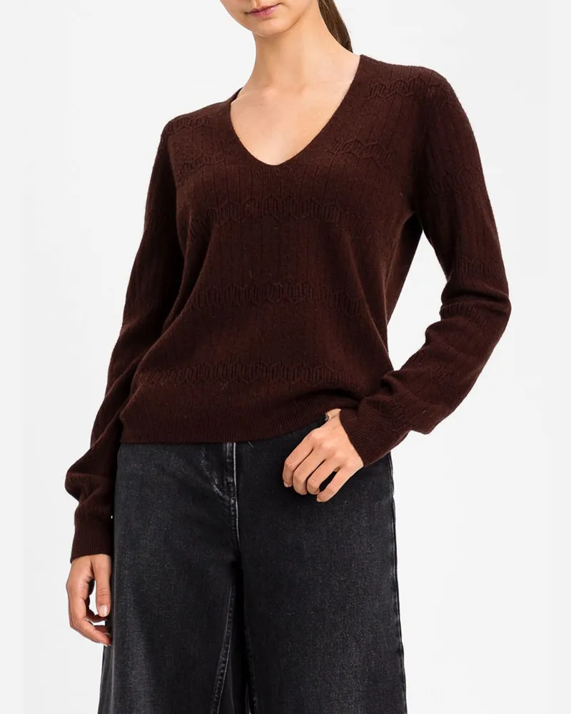 Twin-Set V-Ausschnitt-Pullover von aus reiner Wolle mit langen Ärmeln Braun