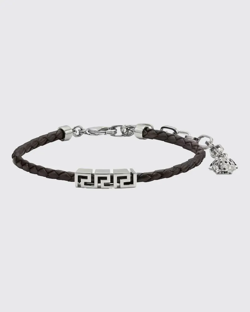 Versace Greca Armband aus geflochtenem Leder und Messing Stahl