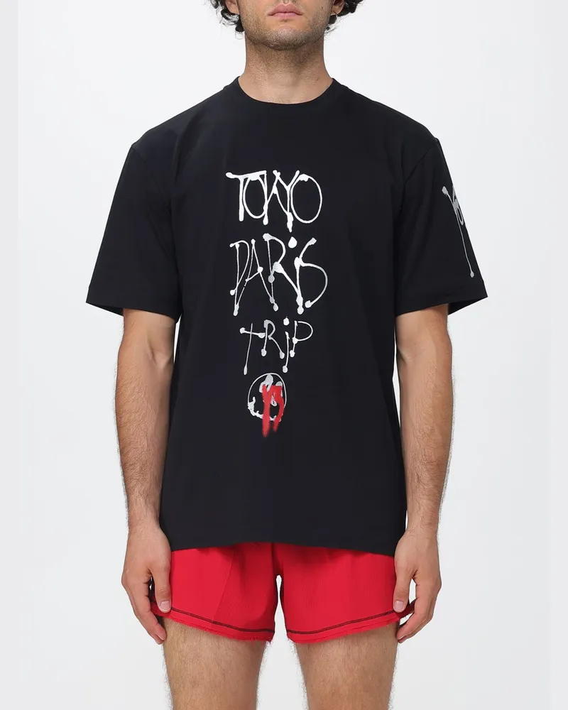 Y-3 BCI-Baumwoll-T-Shirt mit überschnittenen Schultern und Grafikprint Schwarz