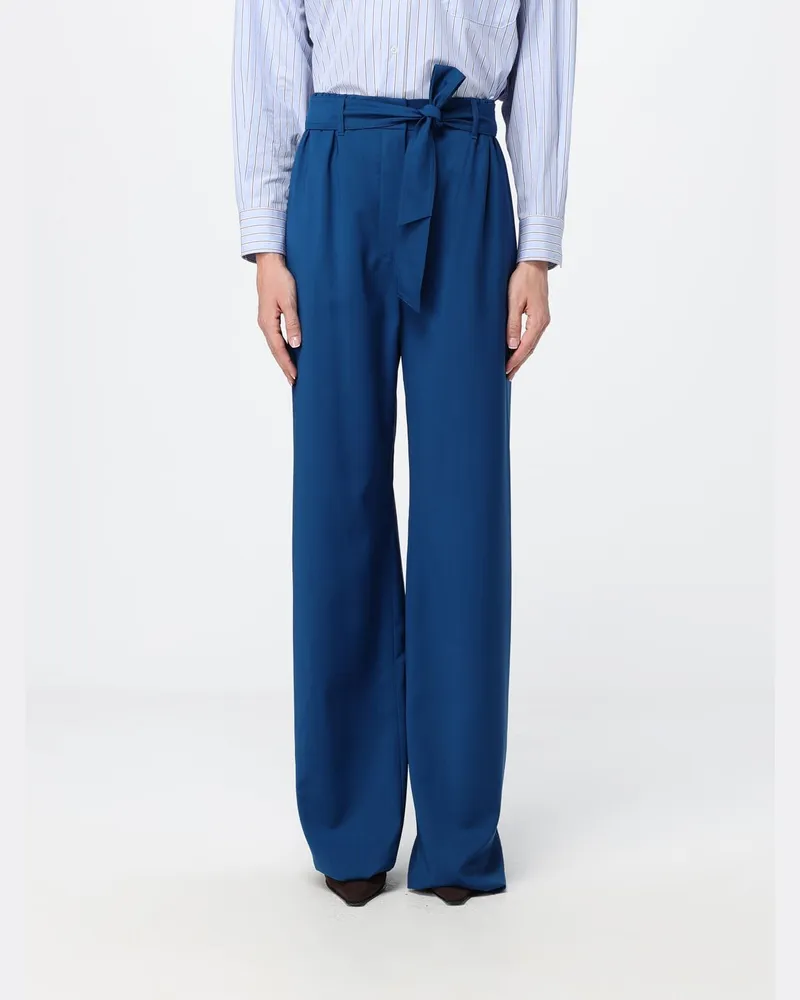 Max Mara Wide-Leg-Hose aus Schurwolle mit Bindegürtel an der Taille Navy