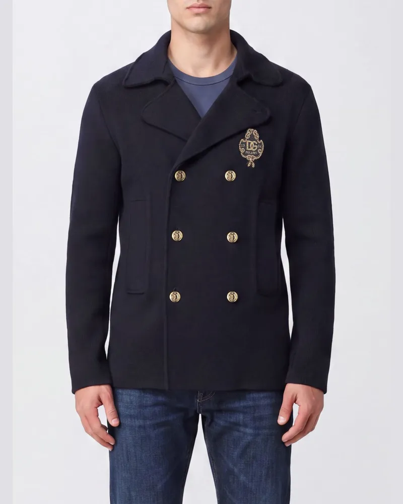 Dolce & Gabbana DOLCE  GABBANA Kurzer Zweireiher-Mantel aus Schurwolle Dolce & Gabbana mit Wappen Blau