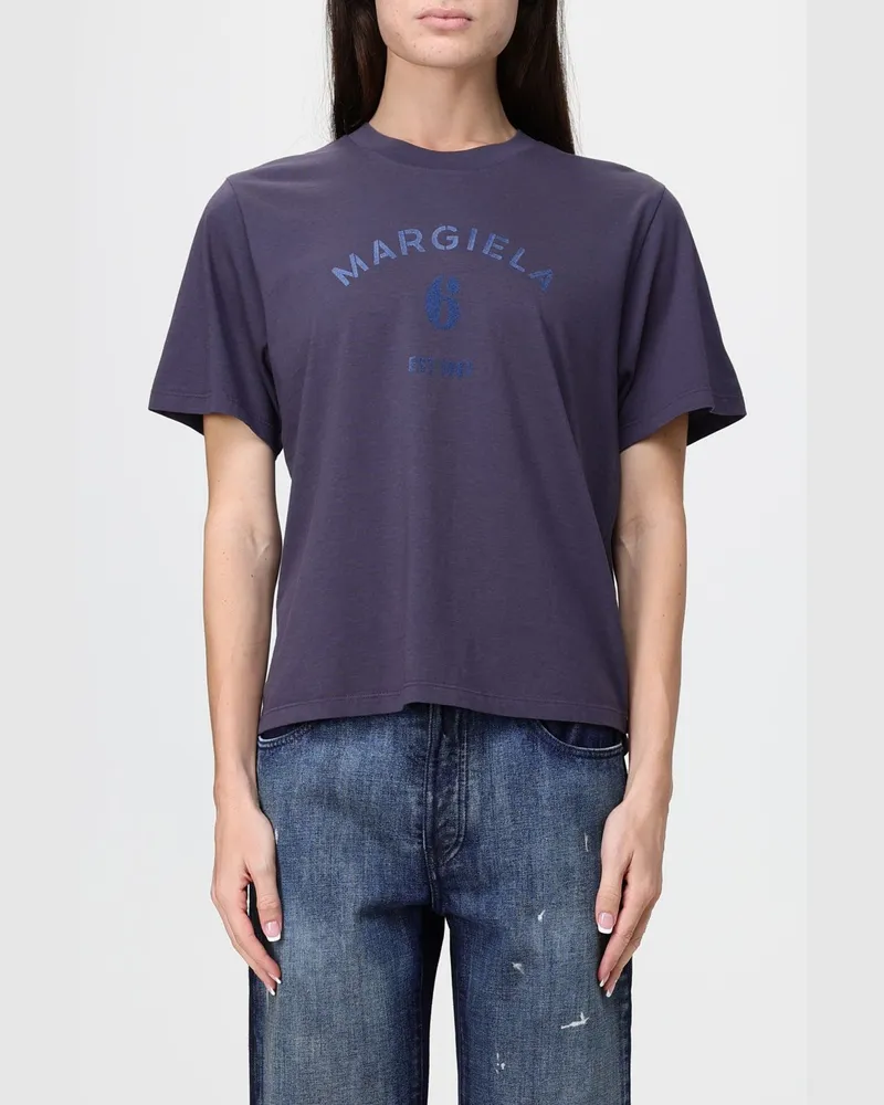 Maison Margiela Rundhals-T-Shirt aus Baumwolle mit Ton-in-Ton-Logo Navy