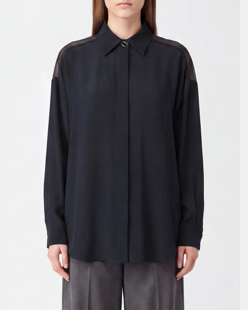 Dondup Hemd von in Relaxed Fit aus Crêpe de Chine mit verdeckter Knopfleiste Schwarz