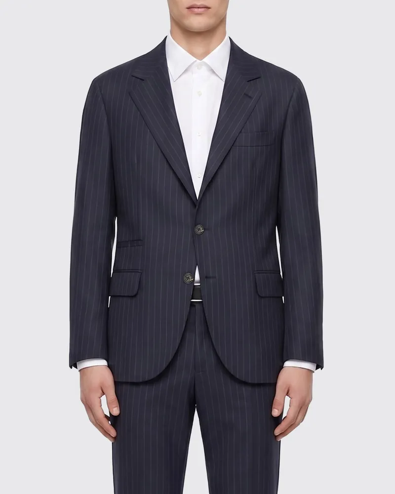Brunello Cucinelli Einreihiger Blazer aus reiner Schurwolle mit Nadelstreifen Blau