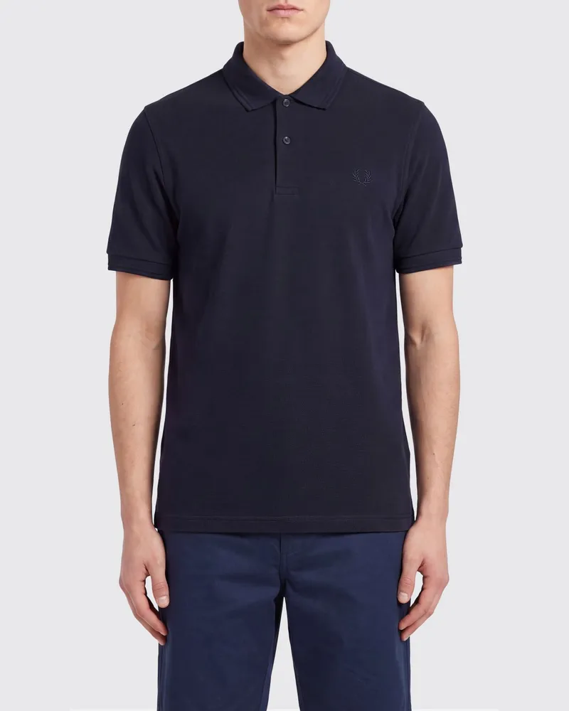 Fred Perry Baumwoll-Poloshirt mit Zierstreifen am Kragen und Ton-in-Ton gesticktem Logo Navy