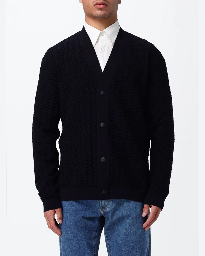 Giorgio Armani Cardigan aus Schurwolle mit V-Ausschnitt und überschnittenen Schultern Blau