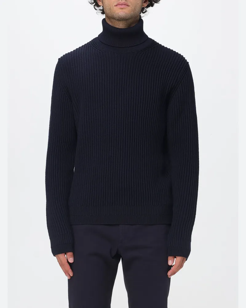 Zanone Slim-Fit-Rollkragenpullover aus reiner Schurwolle mit Rippabschlüssen Blau