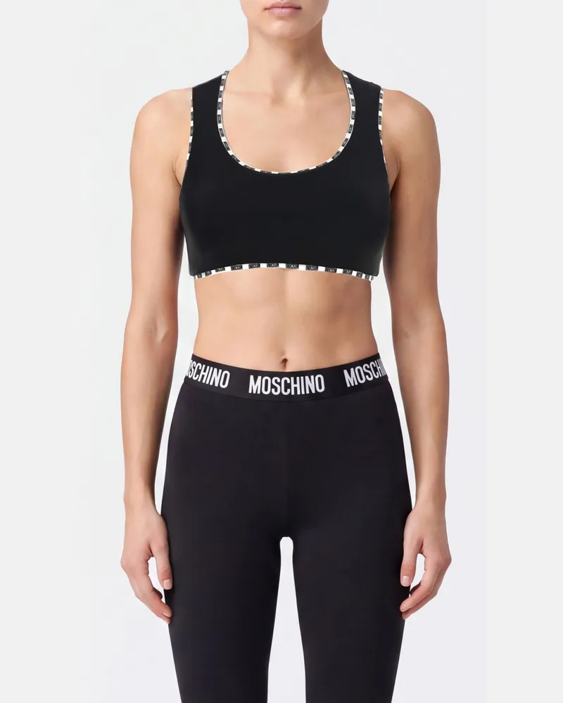 Moschino Cropped-Sporttop aus Jersey mit Kontrastlogo und Rundhalsausschnitt Weiß