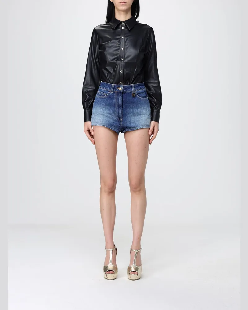 Elisabetta Franchi Denim-Overall mit Nappa-Effekt-Stoff Schwarz