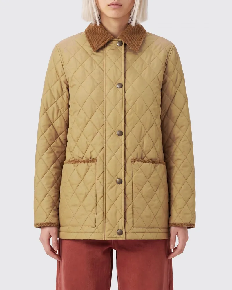 Burberry Gesteppte kurze Jacke von aus Nylon mit Samtkragen und Karofutter Beige
