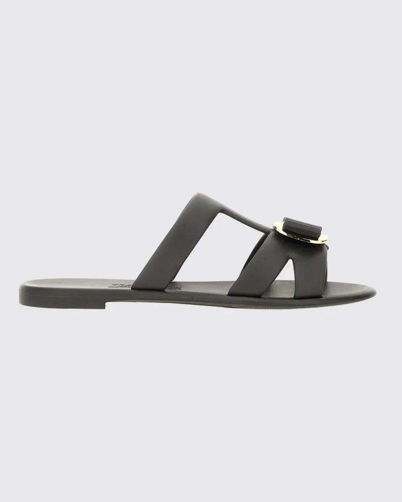 Ferragamo New Vara Pantoletten aus PVC mit ikonischer Schleife und niedrigem Absatz Schwarz