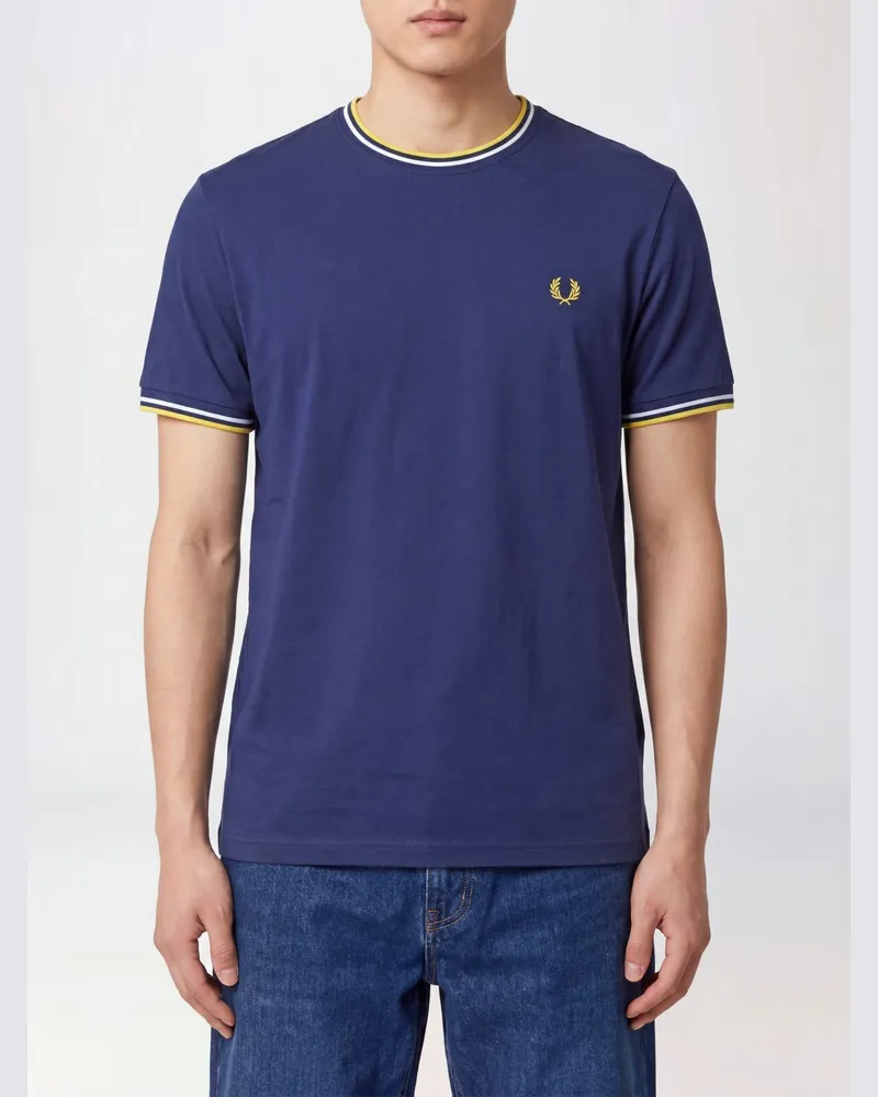 Fred Perry Slim-Fit Baumwoll-T-Shirt mit Kontrastbesätzen und gesticktem Logo Blau