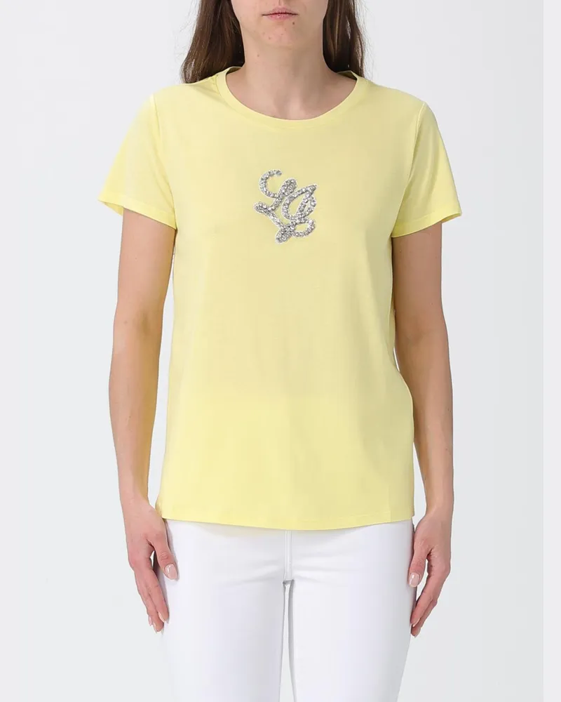 Liu Jo Baumwoll-T-Shirts mit Strass-Logo Gelb