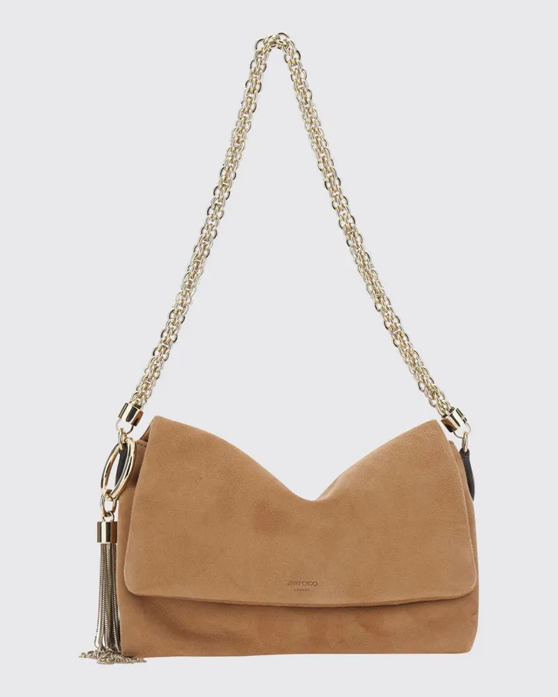 Jimmy Choo Callie Flap Schultertasche aus Veloursleder mit metallischen Quasten Beige