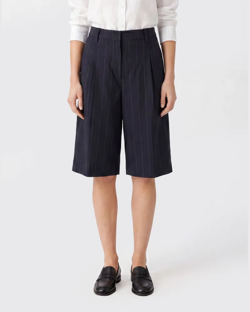 Tagliatore Hoch taillierte, knielange Nadelstreifen-Shorts im Schneiderstil Blau