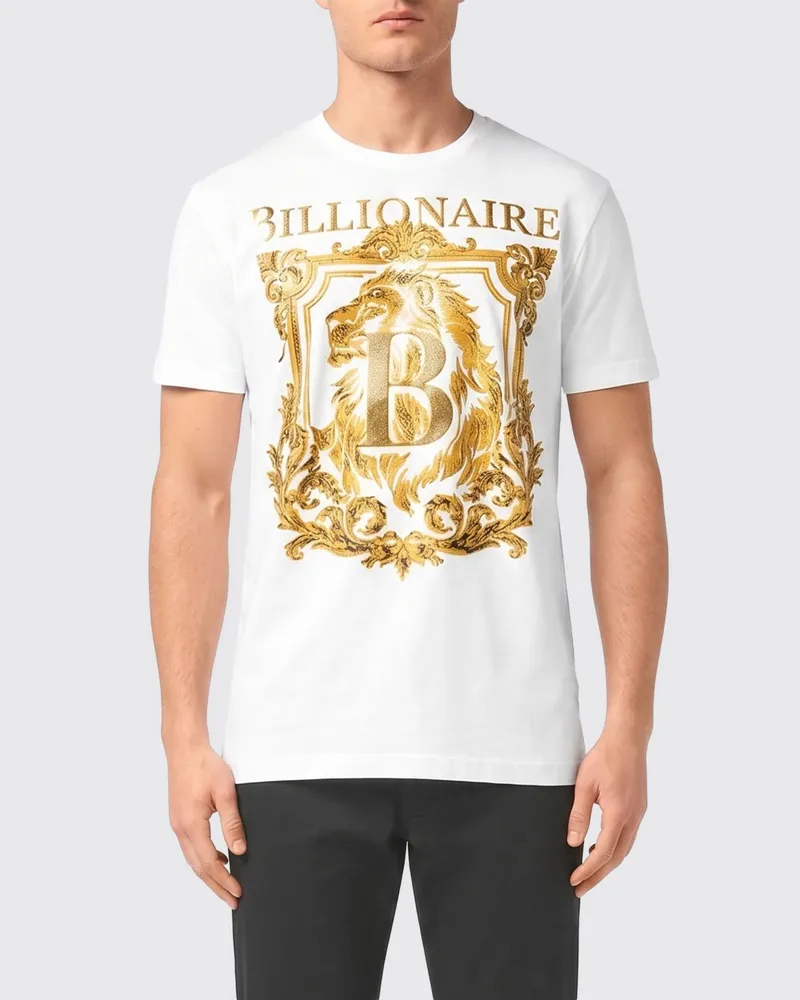 Billionaire Besticktes Baumwoll-T-Shirt Weiß