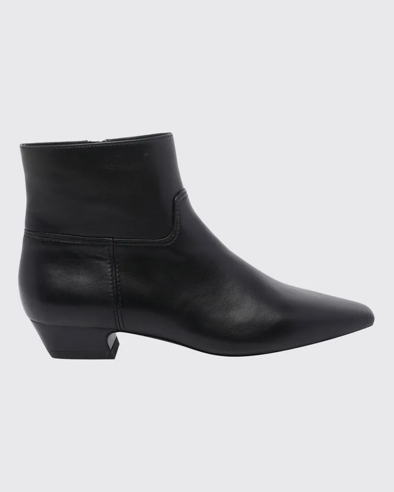 Stuart Weitzman Stiefeletten aus glattem Kalbsleder mit spitzer Zehenpartie und niedrigem Absatz Schwarz