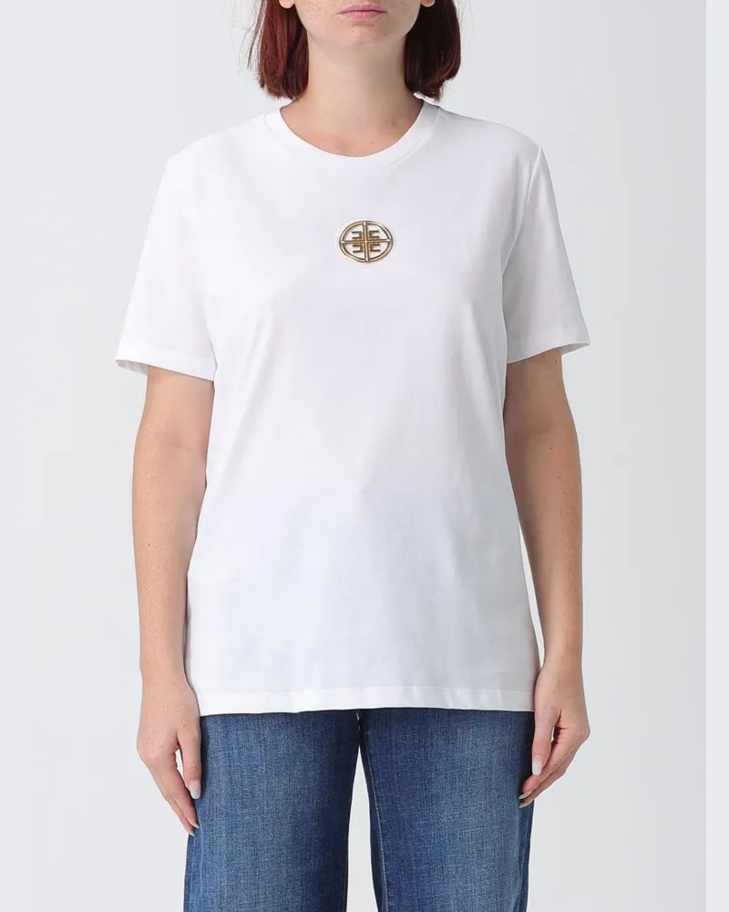 Elisabetta Franchi Baumwoll-T-Shirt mit appliziertem Metalllogo Weiß