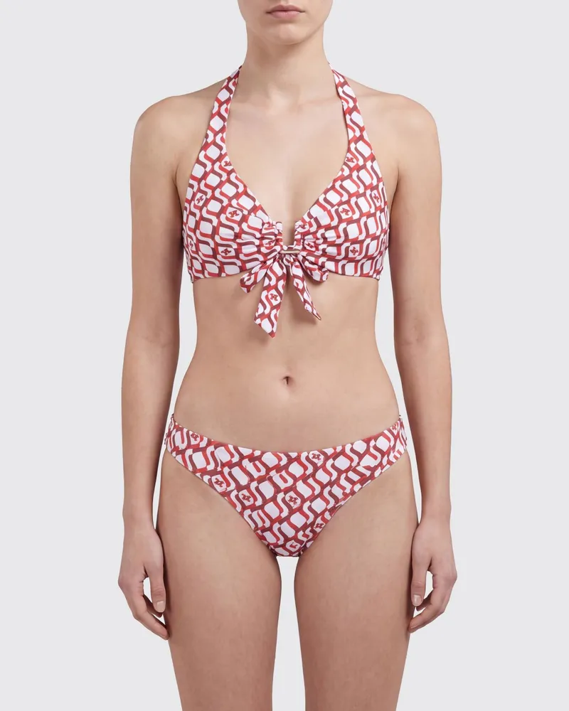 Max Mara Bikini-Oberteil mit Monogramm-Print und Neckholder Rot