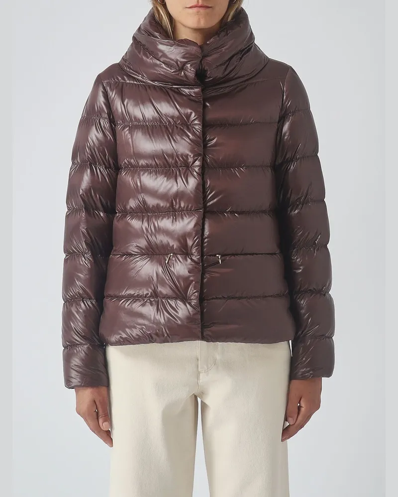 Herno Kurze gesteppte Ultraleicht-Nylon-Daunenjacke mit Stehkragen und Kordelzug Dark