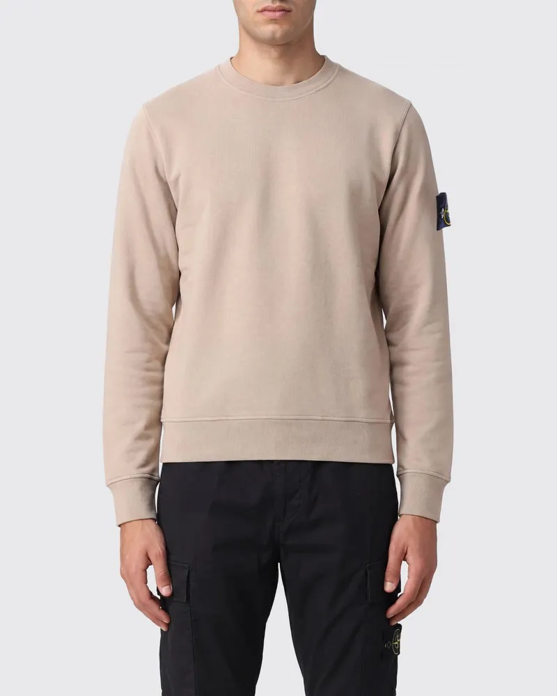 Stone Island Rundhals-Sweatshirt aus Baumwolle mit Abzeichen Beige