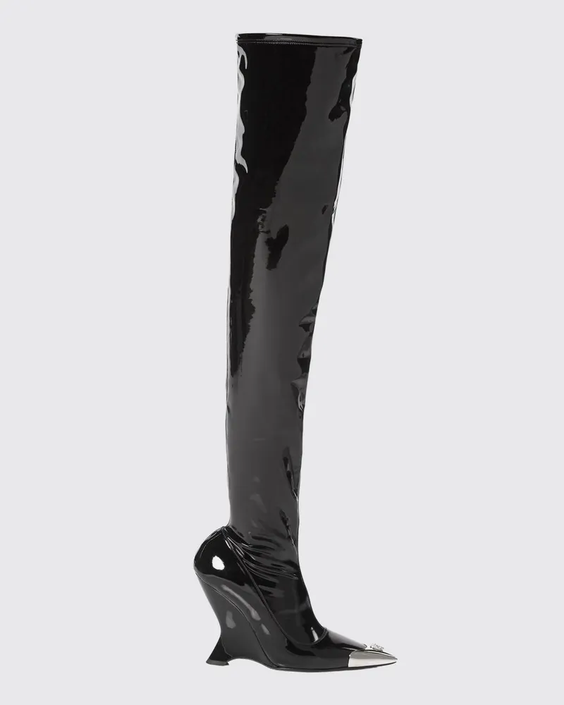 Philipp Plein Overknee-Stiefel aus Lackleder mit Skull und skulpturalem Absatz Schwarz