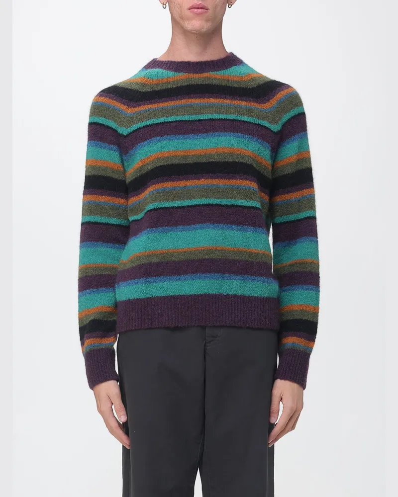Dries van Noten Mehrfarbig gestreifter Pullover von aus Wollmischung mit Rundhalsausschnitt Violett