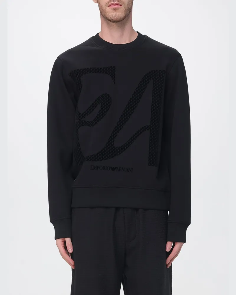 Emporio Armani Stehkragen-Sweatshirt aus Baumwollmischung mit Reißverschluss und Adler-Logo Navy
