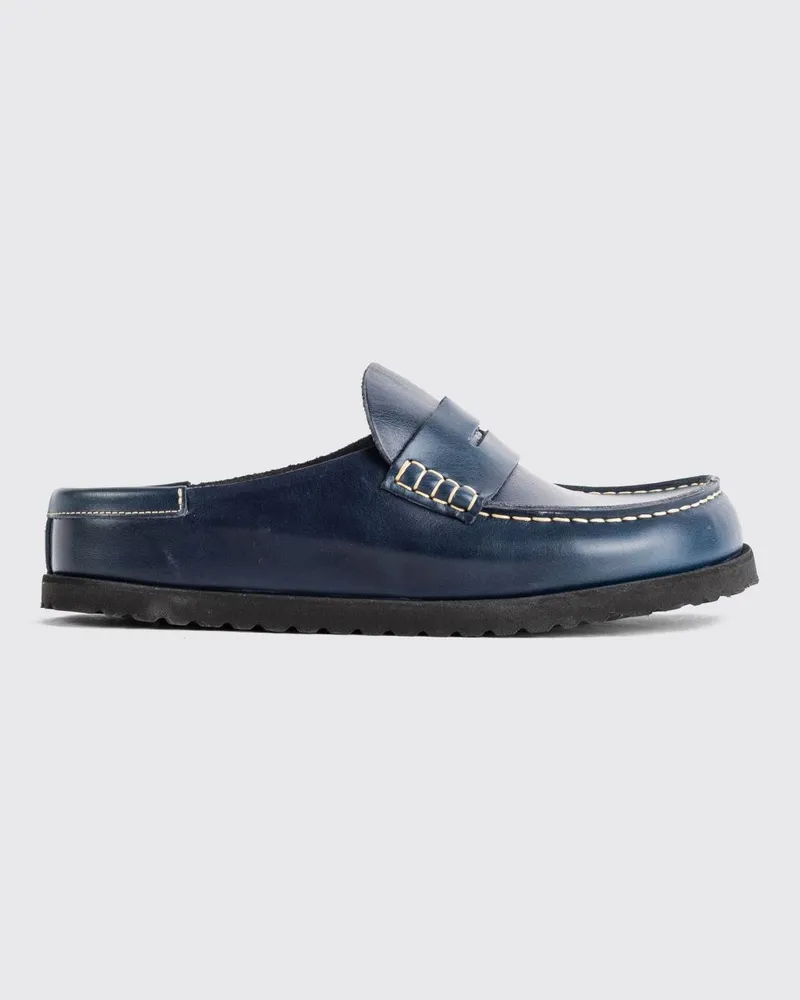 Birkenstock 1774 Naples Mules aus Glattleder mit niedrigem Absatz Navy