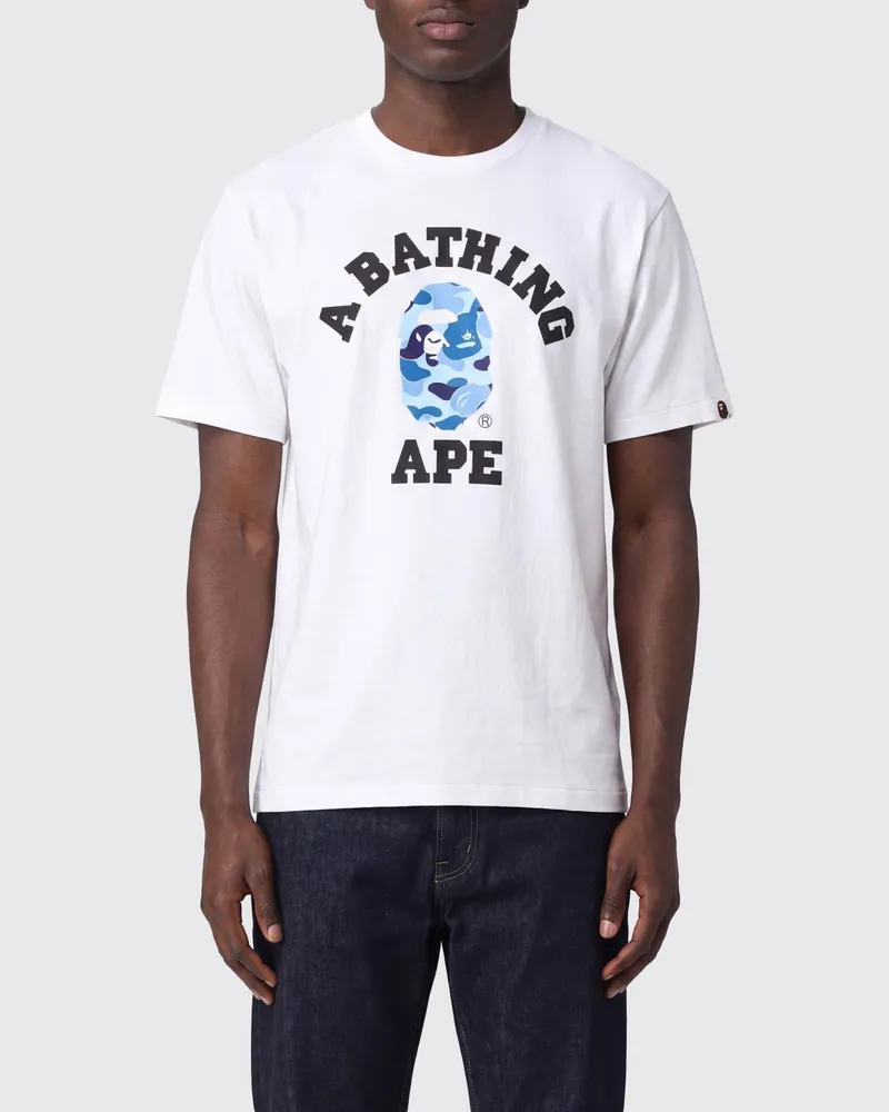 BAPE T-Shirt aus Baumwolljersey mit kontrastierendem Brustlogo Weiß