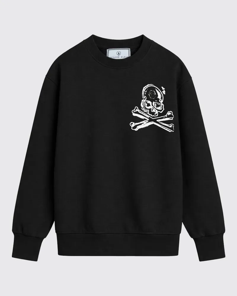 Philipp Plein Rundhals-Sweatshirt aus Baumwolle Schwarz