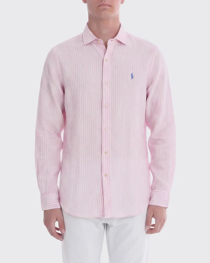 Ralph Lauren Gestreiftes Leinenmischgewebe Freizeithemd Pink