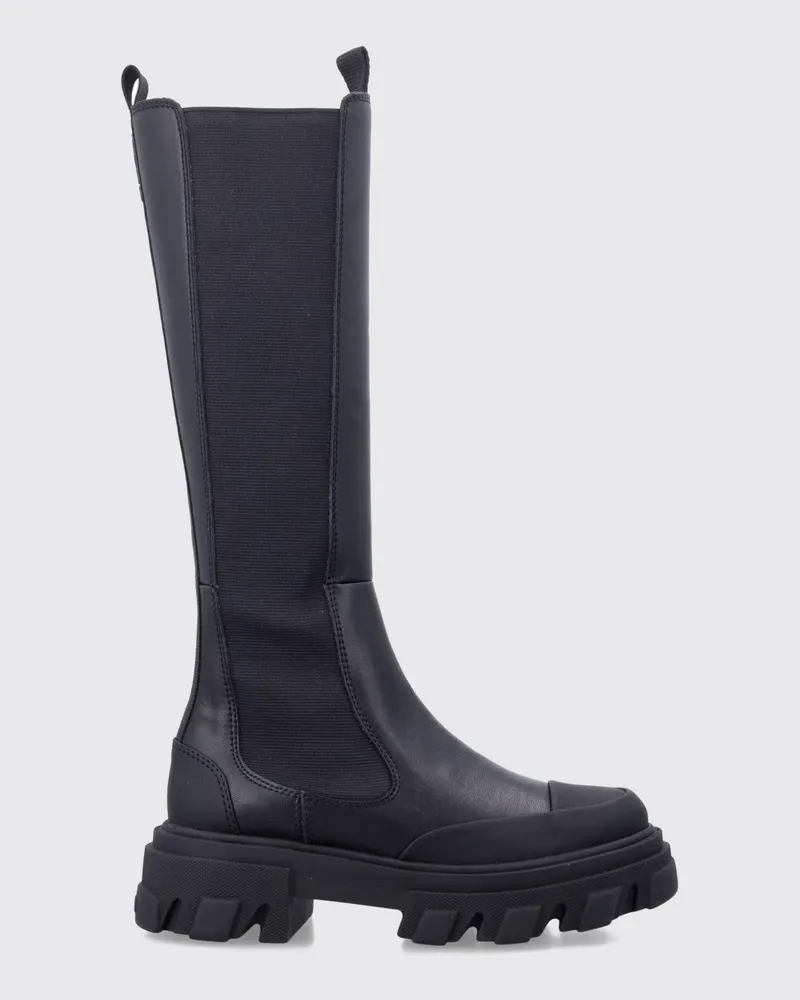 Ganni Kniehohe Chelsea-Stiefel aus recyceltem Leder mit Chunky-Sohle Schwarz